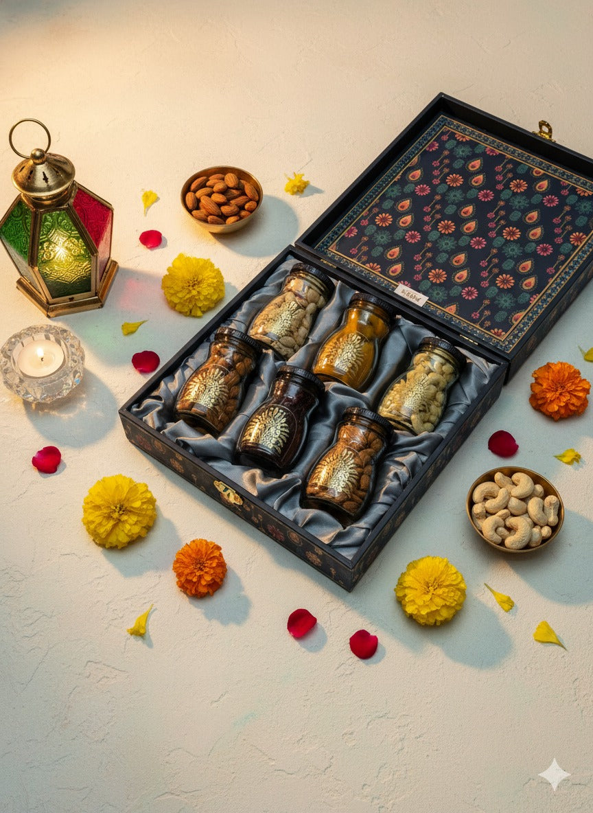 Gift Box Dryfruits Diya Series 6 Jar