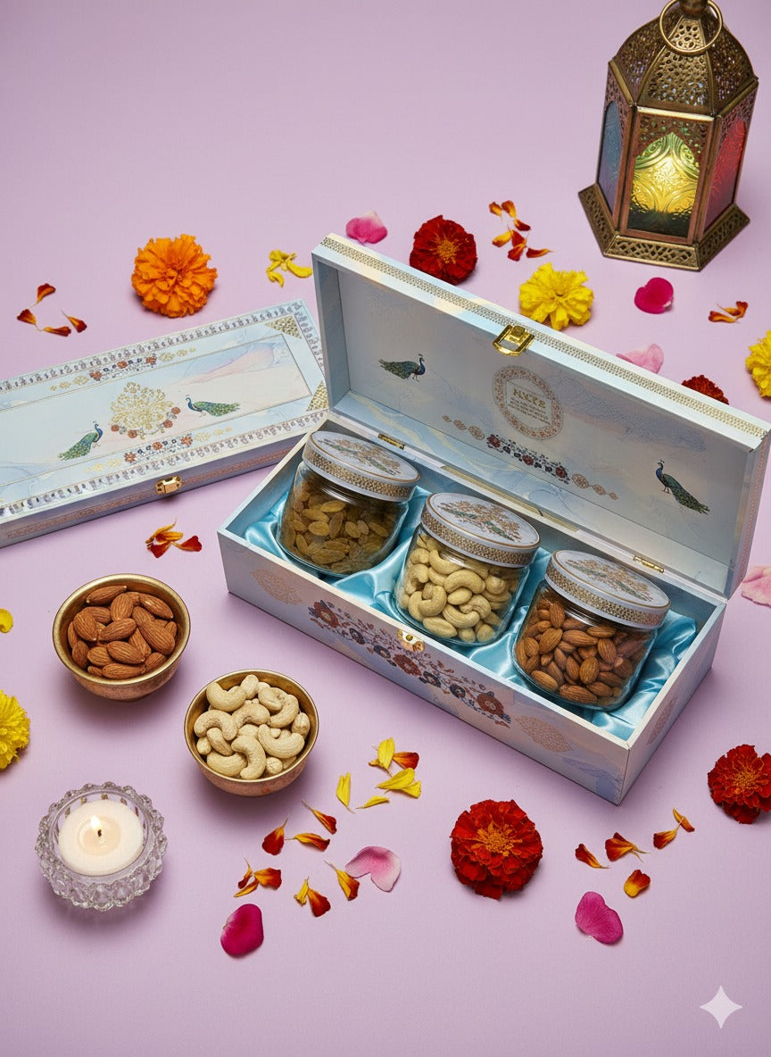 Gift Box Dryfruits White Marbel 3 Jar