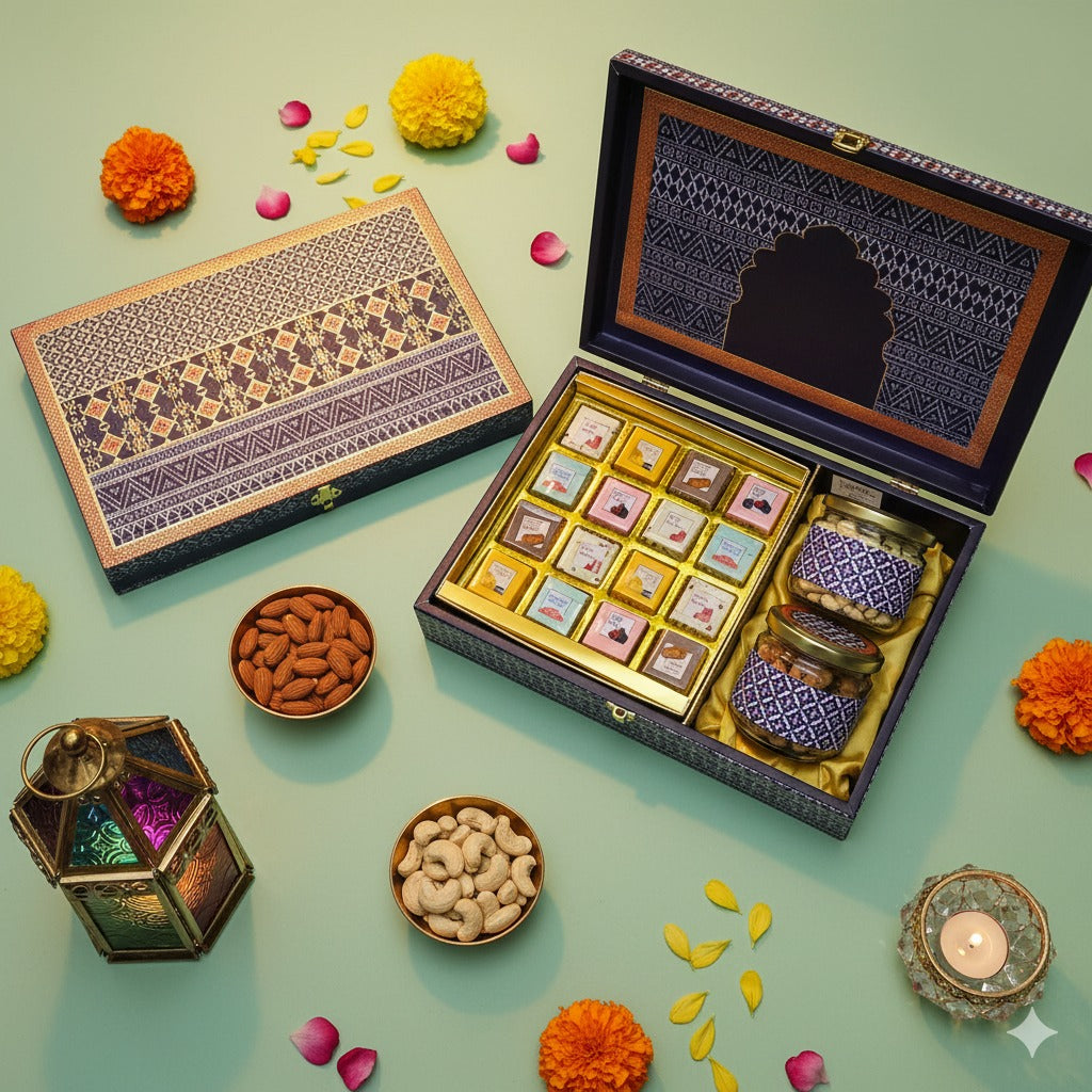 Gift Box Dryfruits Blue Indigo 2 Jar