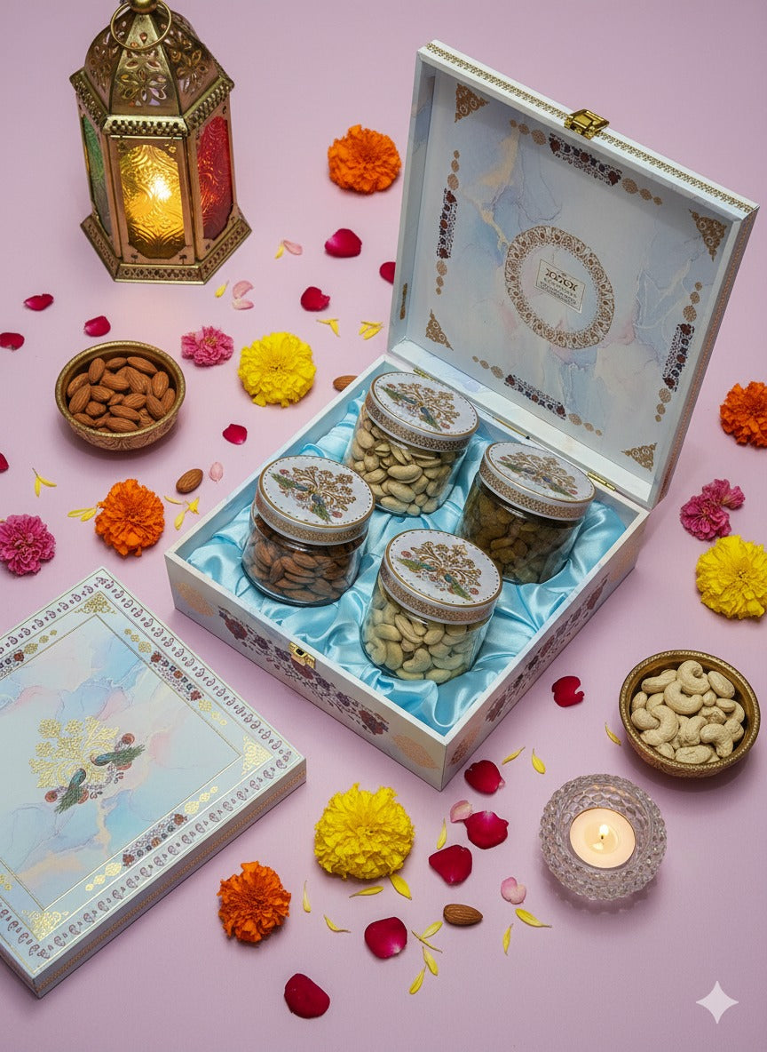 Gift Box Dryfruits White Marbel 4 Jar