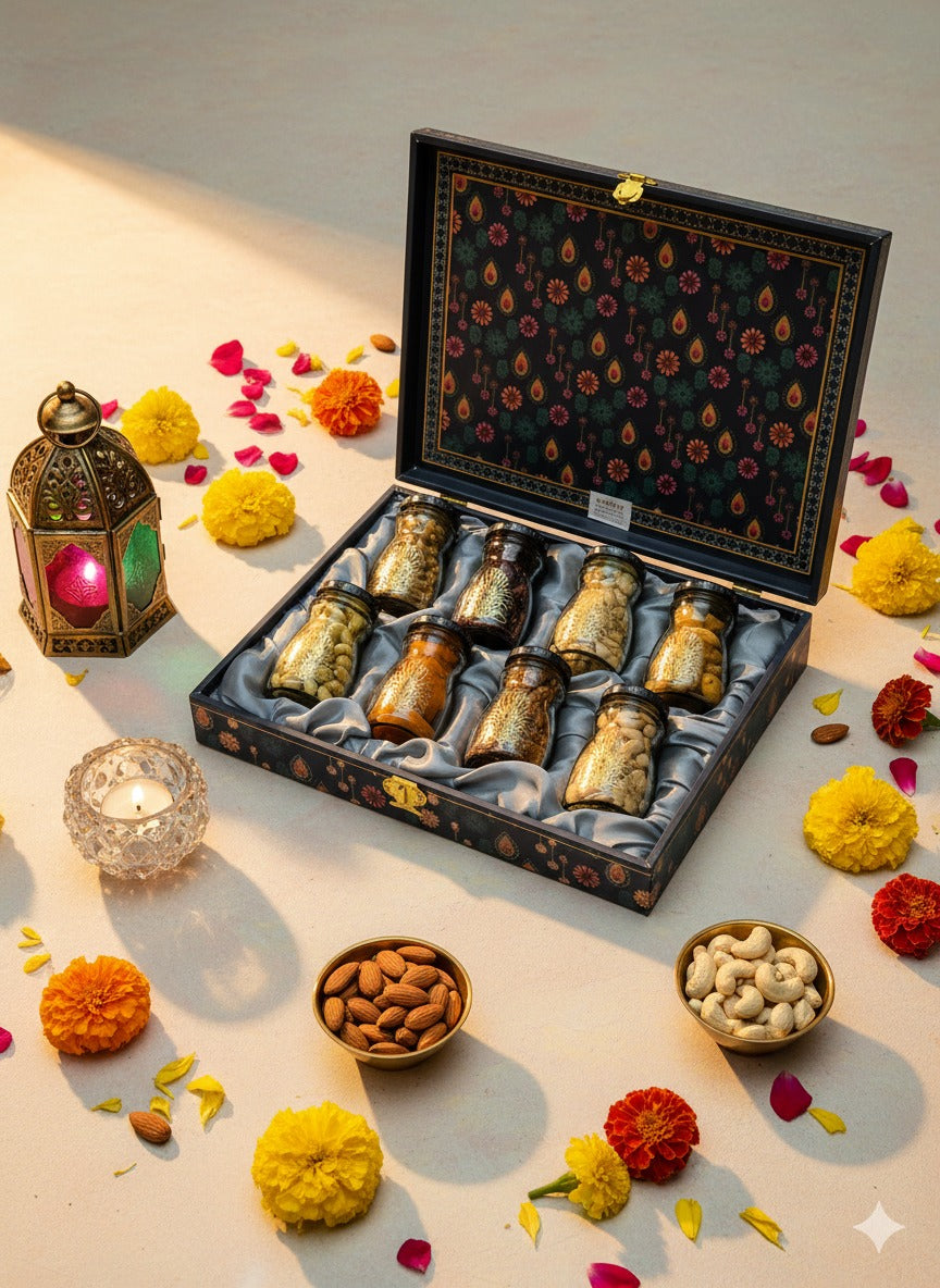 Gift Box Dryfruits Diya Series 8 Jar