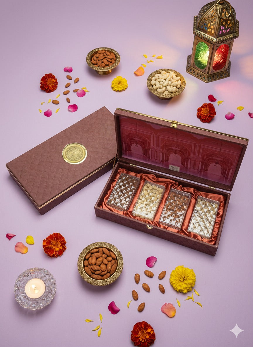 Gift Box Dryfruits Velvet 4 Dibbi