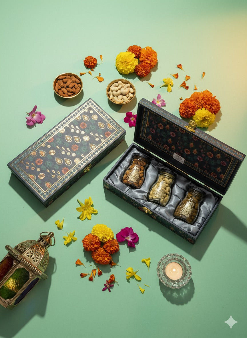 Gift Box Dryfruits Diya Series 3 Jar