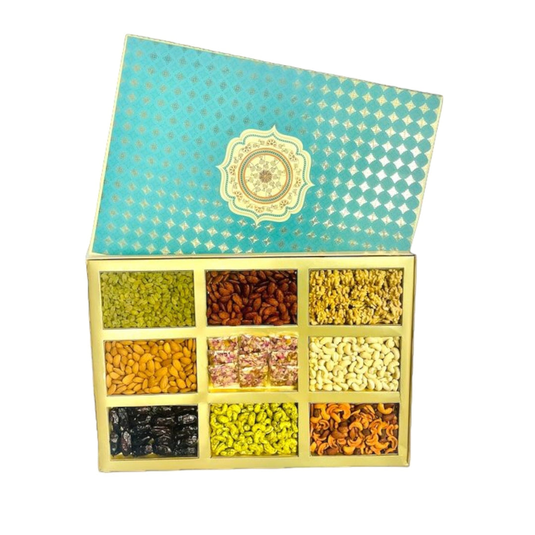 Gift Box Dryfruit Blue 9 Parts Regal Plus