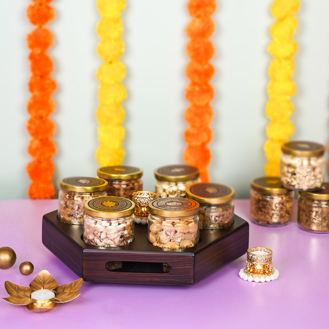 Gift Box Dryfruits 6 Jar Dine Tray